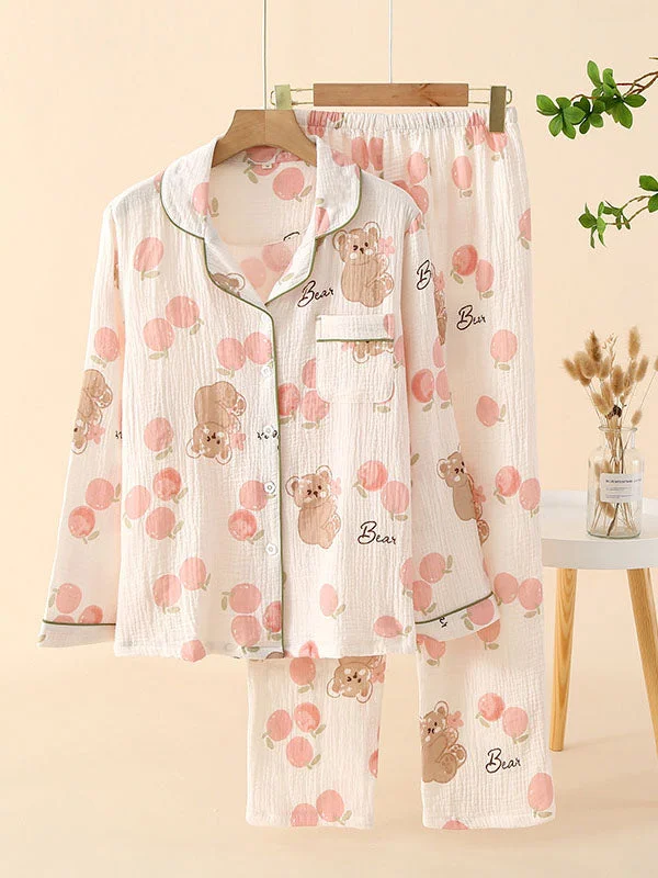 2Pcs Crepe Print Shirt Pajama Set Sleepwear pajama sets