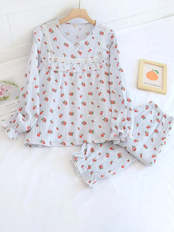 Cute Floral Print Pajamas Set Work-from-home pajama sets