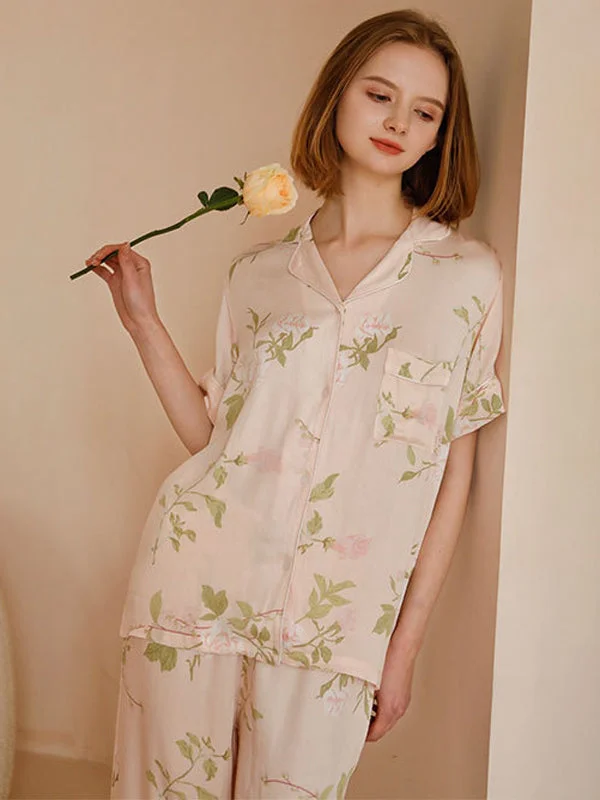 Flower Print Cotton Short Sleeve Pajamas Boho pajama sets