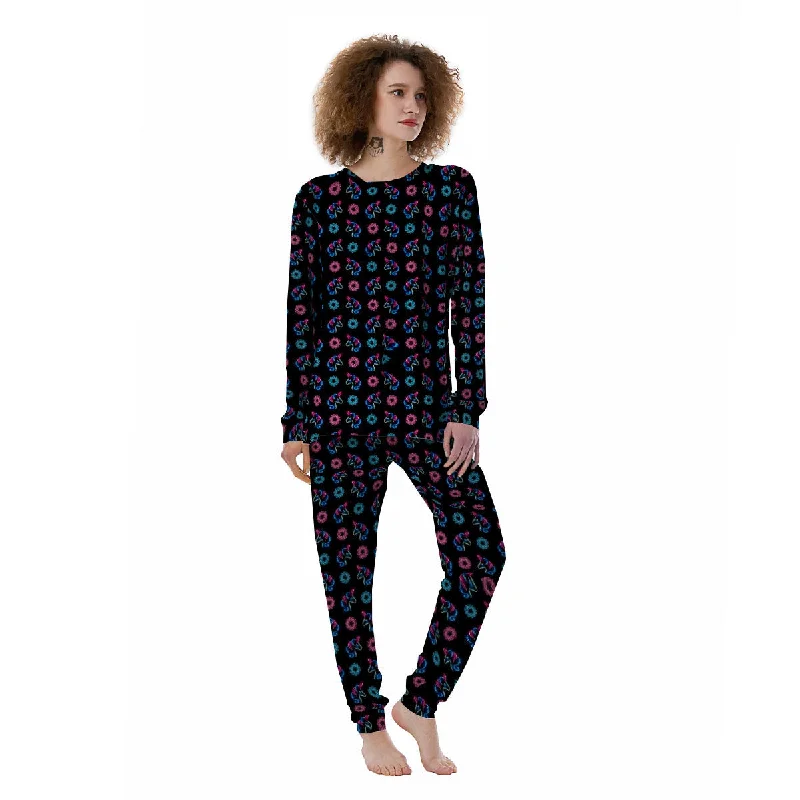 Unicorn Black Girly Print Pattern Women's Pajamas Zara pajama sets