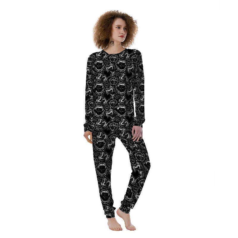 Vampire Mouth Black and White Print Pattern Women's Pajamas Shorts pajama sets