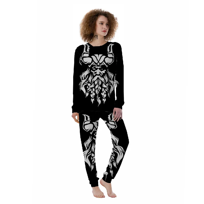 Viking God Odin White And Black Print Women's Pajamas Boho pajama sets