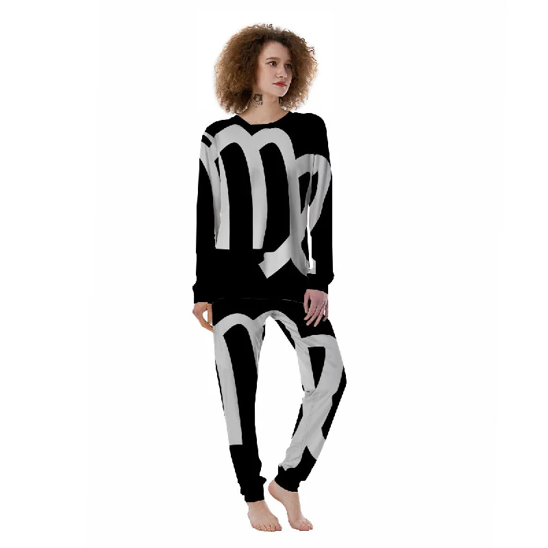 Virgo Sign White And Black Print Women's Pajamas Petite pajama sets