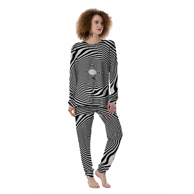 Vortex Swirl White And Black Print Women's Pajamas Best-selling pajama sets 2024