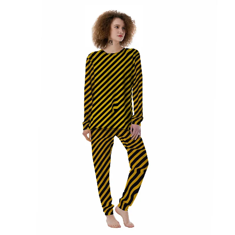 Warning Striped Yellow And Black Print Women's Pajamas Calvin Klein pajama sets