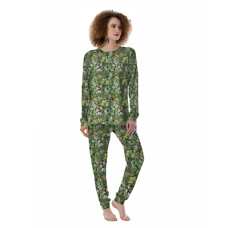 Watercolor Dinosaurs Plants Print Pattern Women's Pajamas Nursing pajama sets