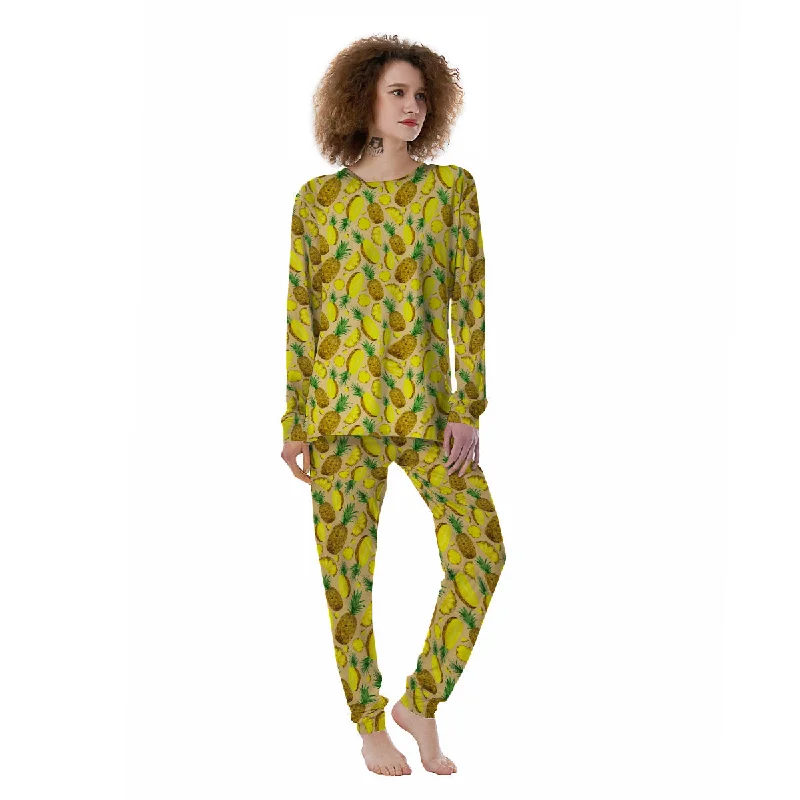 Watercolor Pineapple Beige Print Pattern Women's Pajamas Shorts pajama sets