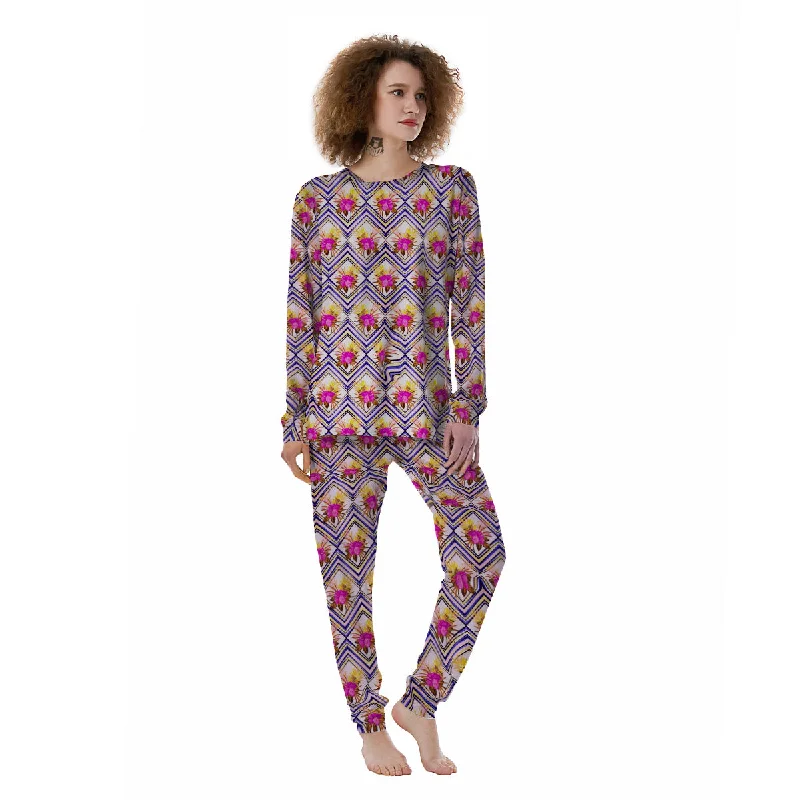 Watercolor Tropical Flower Zigzag Print Pattern Women's Pajamas Women's pajama sets