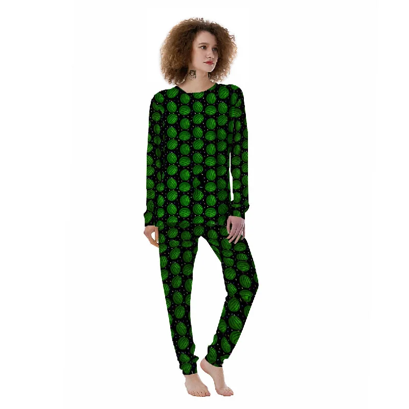 Watermelon Black Cute Print Pattern Women's Pajamas Discounted pajama sets