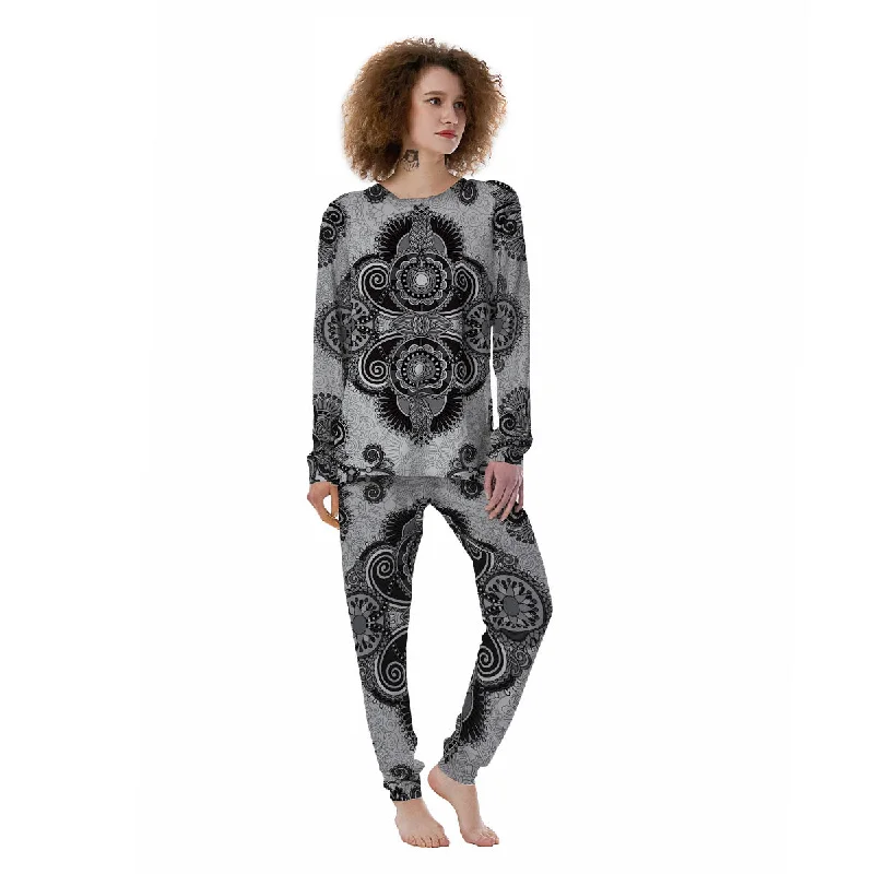 Western Floral Grey And Black Print Women's Pajamas Bridal pajama sets