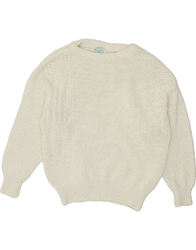 BENETTON Womens Boat Neck Jumper Sweater UK 16 Large White Cotton Stretchable sweaters