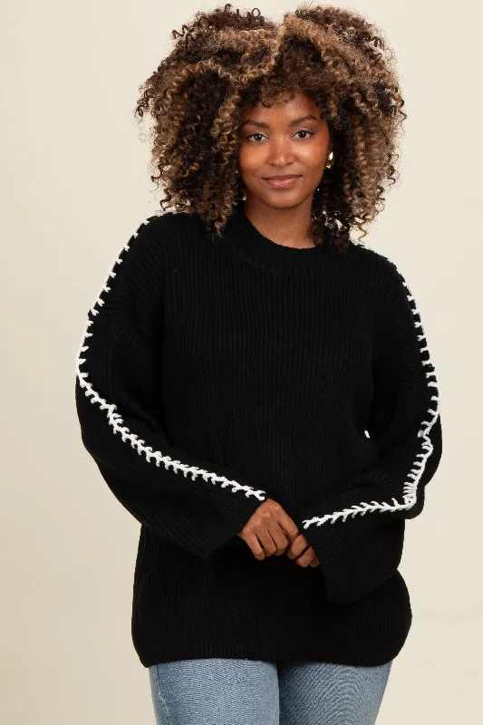 Black Contrast Stitch Sweater Outdoor sweaters