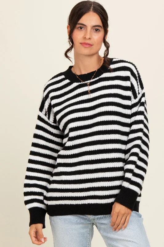 Black Striped Crew Neck Sweater Fashionable sweaters