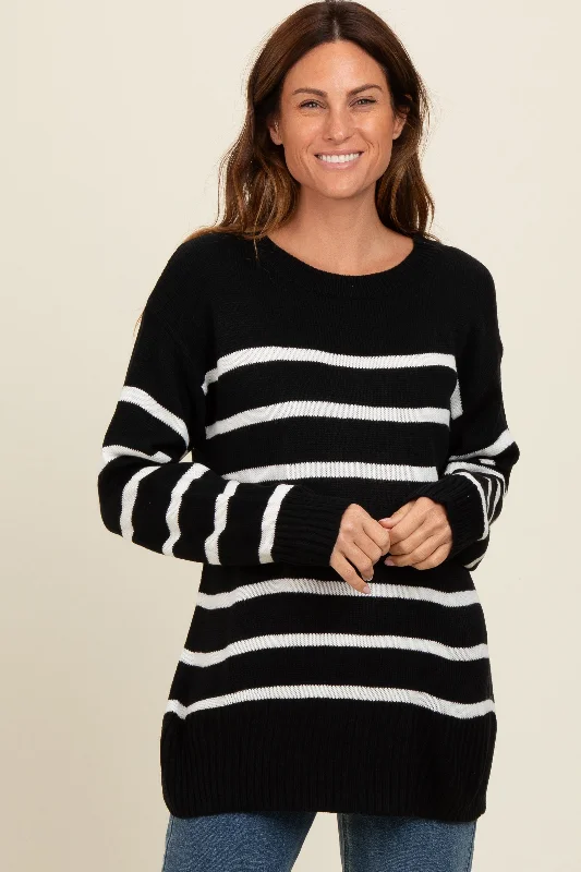 Black Striped Side Slit Sweater Premium sweaters