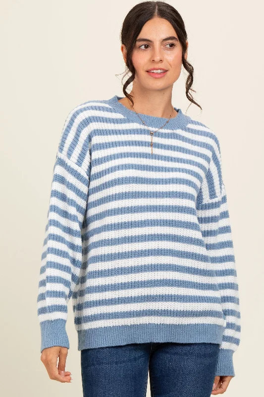 Blue Striped Crew Neck Sweater Knitted sweaters