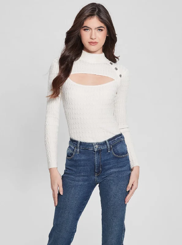 Eco White Mock Neck Nikki Knit Top Holiday sweaters