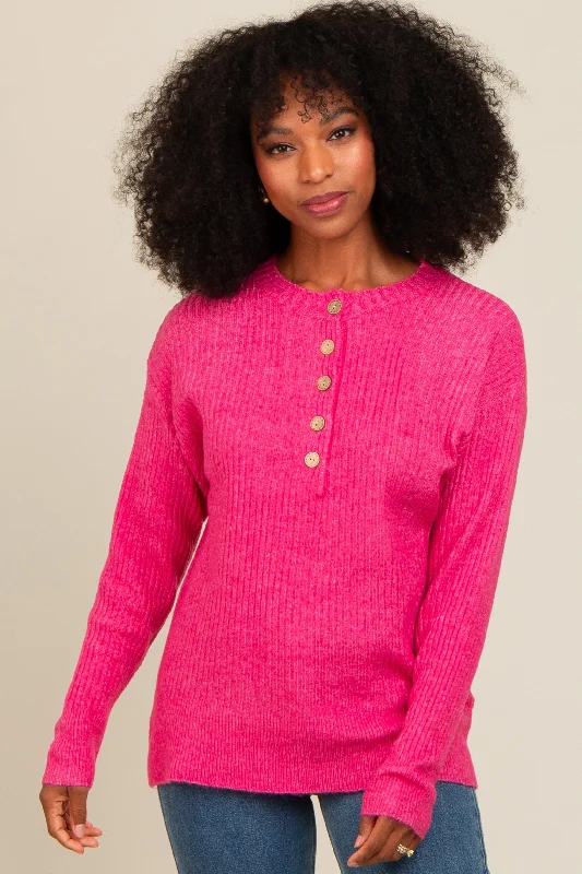 Fuchsia Buttoned Up Sweater Knit Top Warm sweaters