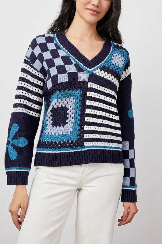 JONI SWEATER - BLUE PATCHWORK Travel sweaters