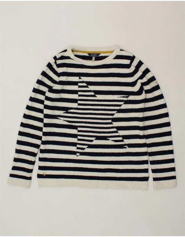 JOULES Womens Boat Neck Jumper Sweater UK 12 Medium Navy Blue Striped Edgy sweaters