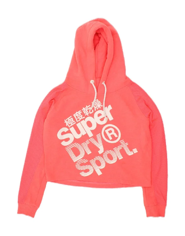 SUPERDRY Womens Crop Graphic Hoodie Jumper UK 16 Large Pink Polyester Cotton sweaters