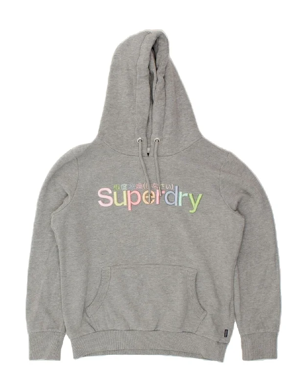 SUPERDRY Womens Graphic Hoodie Jumper UK 14 Large  Grey Cotton Chunky knit sweaters