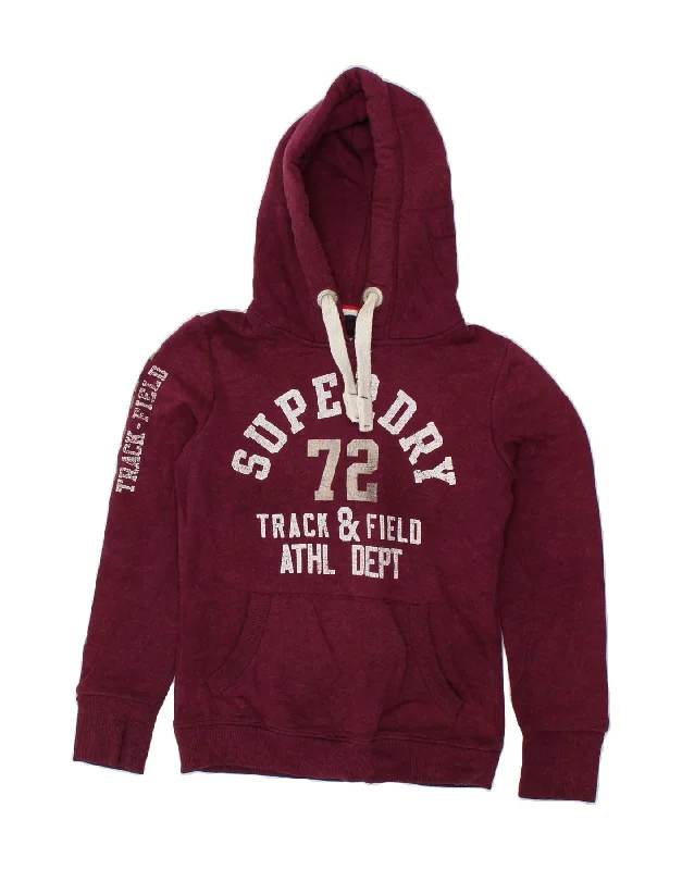 SUPERDRY Womens Track & Field Graphic Hoodie Jumper UK 10 Small Burgundy Zara sweaters