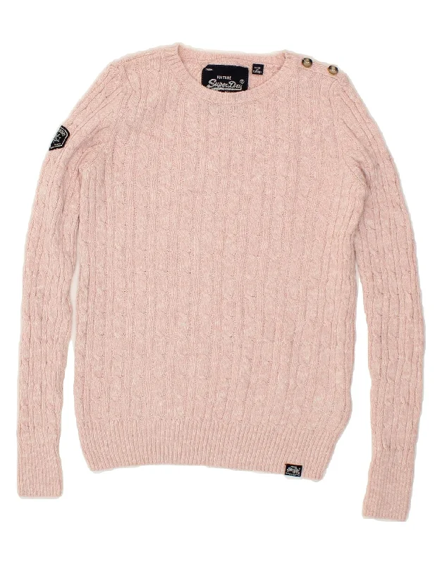 SUPERDRY Womens Vintage Crew Neck Jumper Sweater UK 6 XS Pink Flecked Men's sweaters