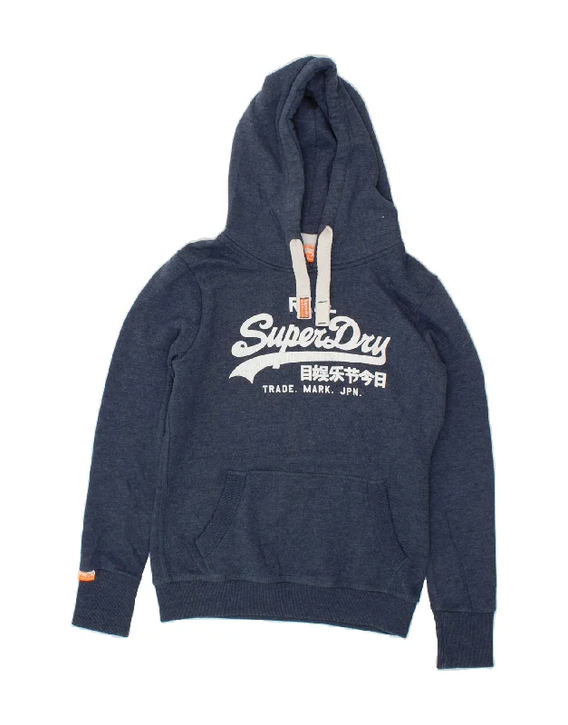 SUPERDRY Womens Vintage Graphic Hoodie Jumper UK 14 Medium Navy Blue Men's wool sweaters discount