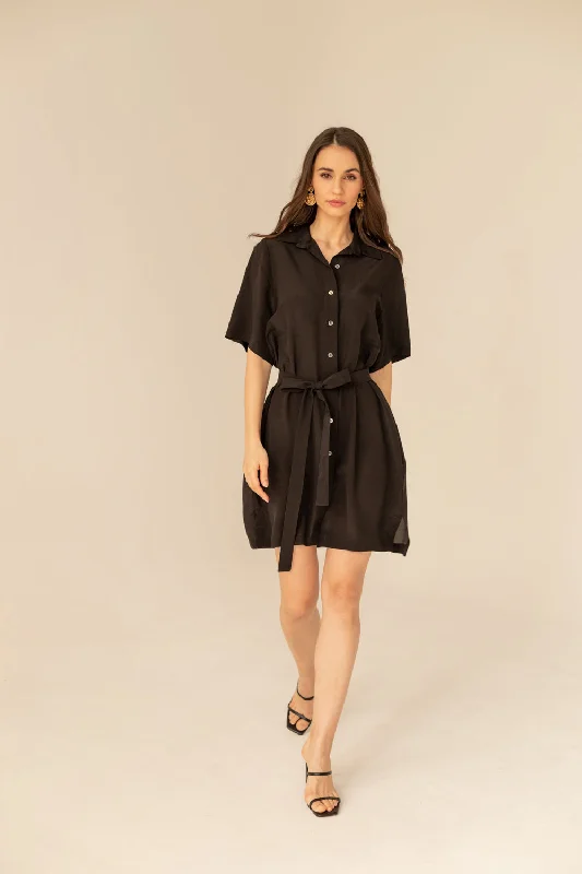 Soleil Silk Dress Black Women's trendy mini dresses sale