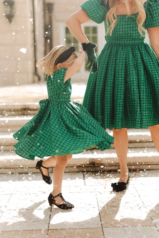 Mini Cupcake Dress in Bright Green Plaid Leather mini dresses