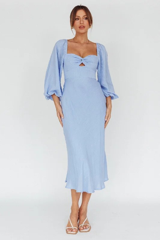 Betina Twist Bust Long Sleeve Midi Dress Blue Smocked midi dresses