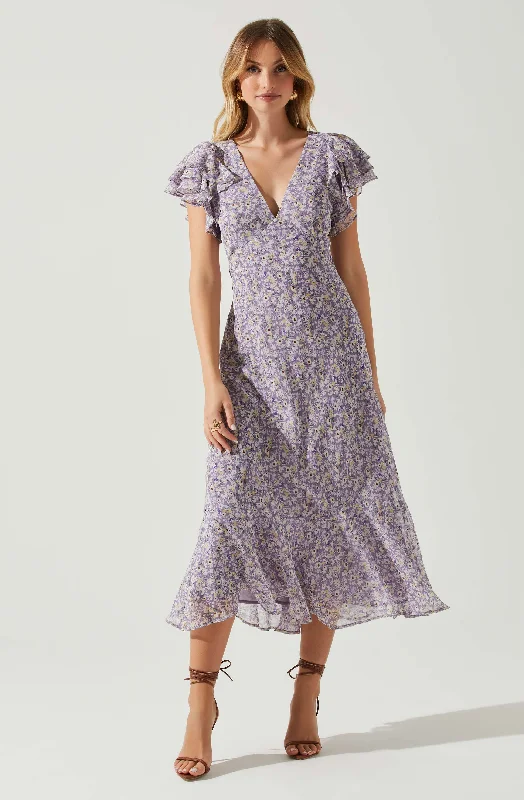 Celestine Floral Ruffle Midi Dress Fashion-forward midi dresses