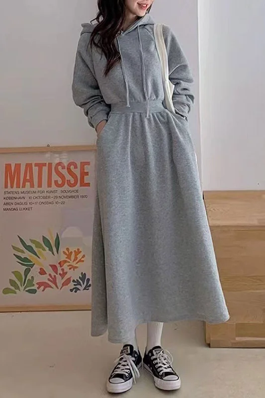 High Elastic Waist Long Hoodie Dress Expensive midi dresses