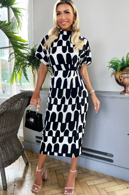 Jasmine Monochrome Print Dress Luxury midi dresses