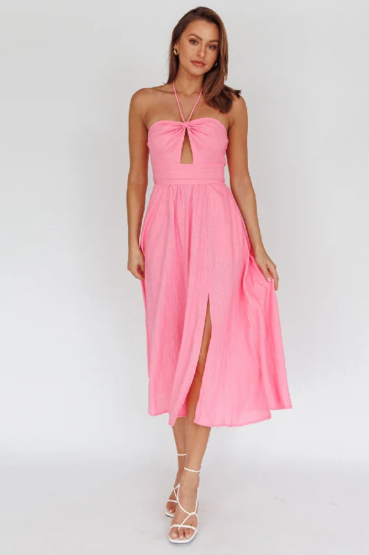 Maravilhosa Keyhole Halter Midi Dress Pink Silk midi dresses