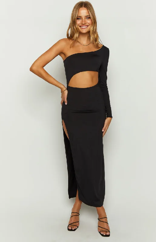 Maxine Black One Shoulder Midi Dress Sequin midi dresses