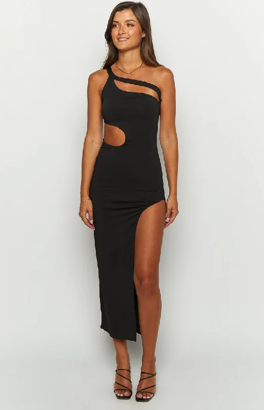 Natalia Black One Shoulder Midi Dress Anniversary midi dresses