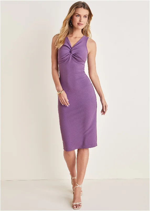 Twist Front Midi Dress - Purple Sexy little black midi dresses