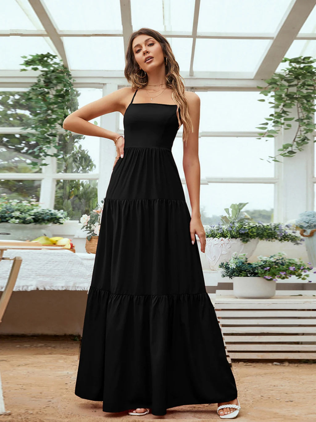 LARGE SWING STRAPS LONG DRESS H&M maxi dresses