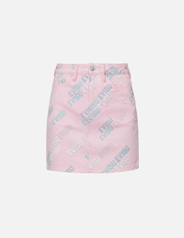 Allover Logo Print Denim Mini Skirt Mini Skirt with Lace