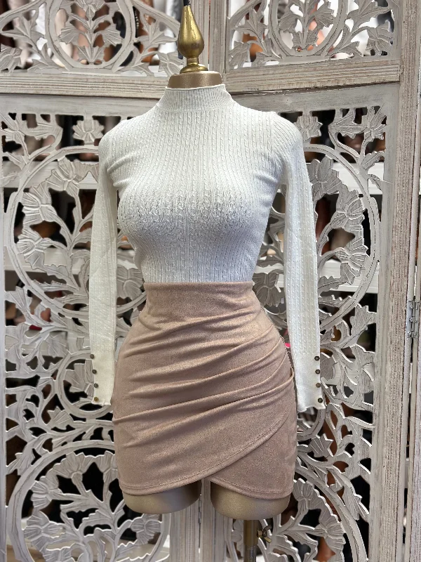 Sand Suede Draped Mini Skirt Vintage Mini Skirt