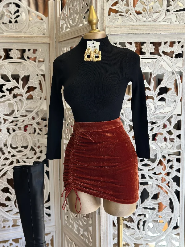 Copper Velvet Ruched Mini Skirt Cute Mini Skirt