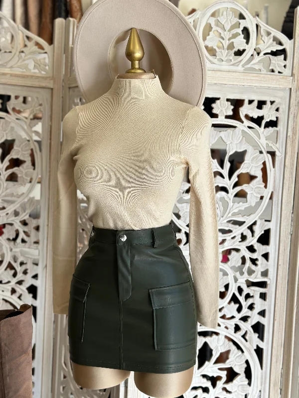 Dark Olive Mini Skirt with Pockets Bohemian Mini Skirt