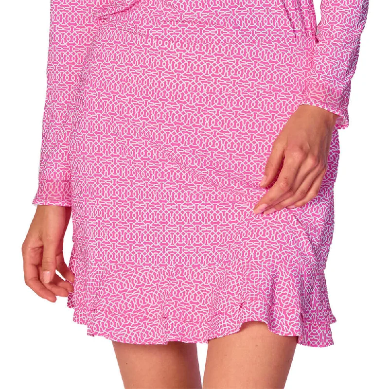 G Lifestyle 16-Inch Cubic Double Ruffle Tennis Skort - Hot Pink Satin unclassified skirts