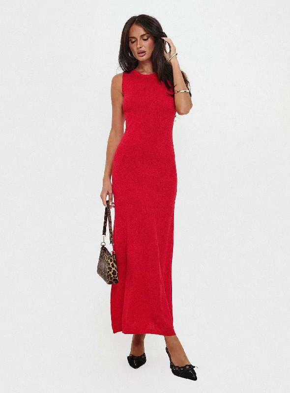 Maebie Knit Maxi Dress Red High-end maxi dresses