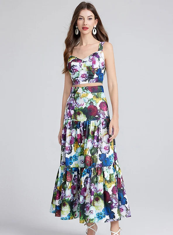 Sexy Printed Tube Top+Skirt Two-piece Set Low-rise unclassified skirts