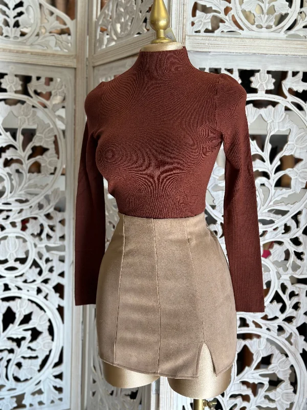 Tan Slit Suede Mini Skirt Bold Mini Skirt