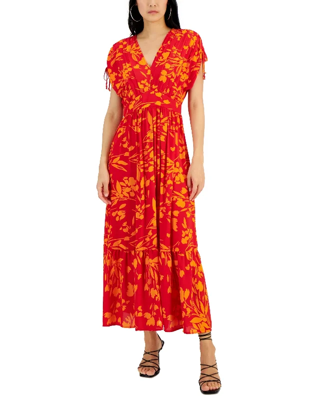 Women's Floral-Printed V-Neck Drop-Shoulder Maxi Dress Beach maxi dresses