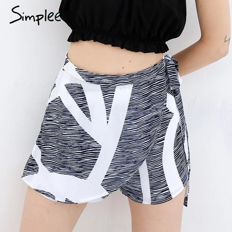 Asymmetrical geometric print women summer shorts A-line Mini Skirt