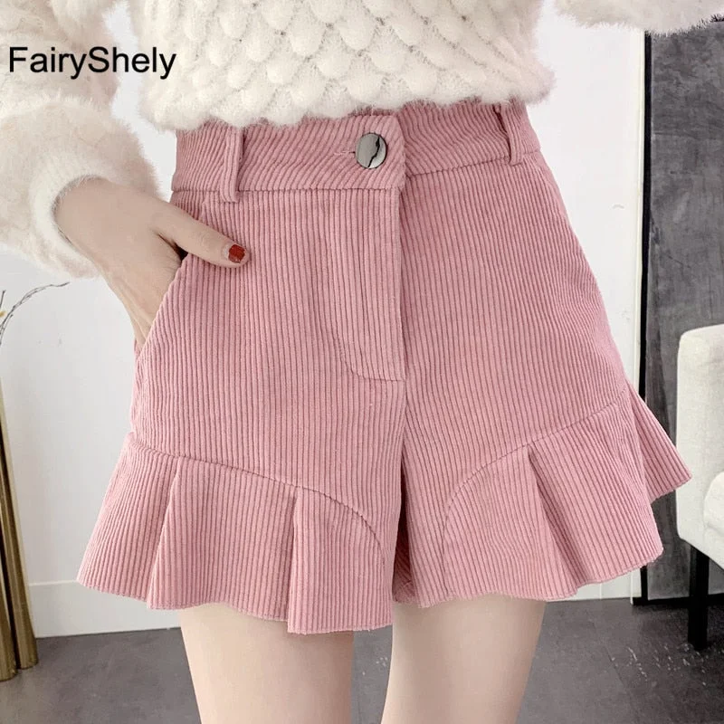 Winter Warm Women Wide Leg Shorts High Waist  Shorts Casual Chic Shorts High-Waisted Mini Skirt